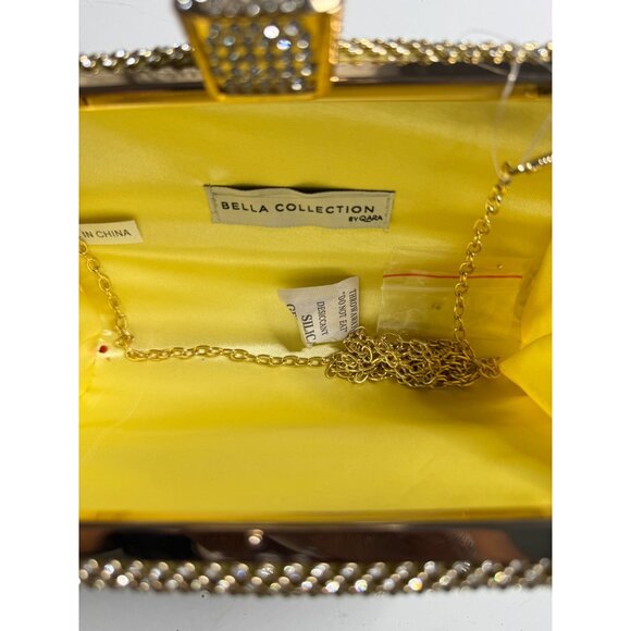 Gold Rhinestone Evening Clutch Bag With Chain Strap & Snap Closure Bella Collect - Picture 5 of 6